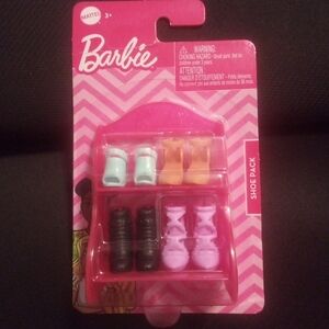 Mattel Barbie Doll Shoes Heels Boots New In Package 4 Pairs & Shoe Stand